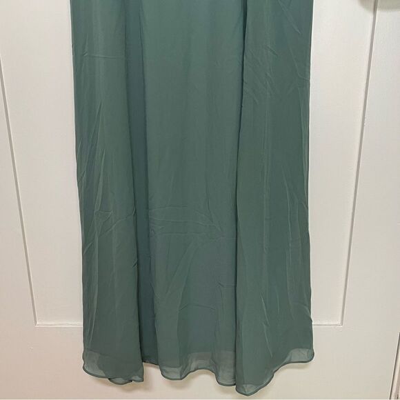 NEW Birdy Grey Gwennie Chiffon Bridesmaid Maxi Dress Sea Glass w/Slit Size XL - Picture 2 of 7